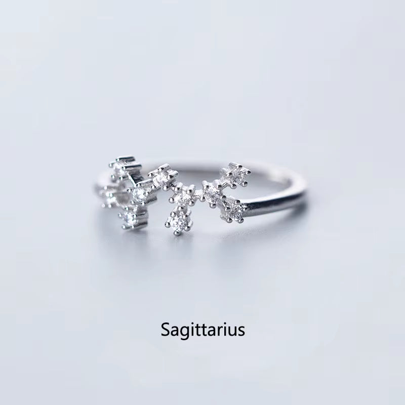 12 Constellations Zodiac Sign Finger Rings Fashion Women Cubic Zircon Adjustable Rings Jewelry for Best Birhday S-R769