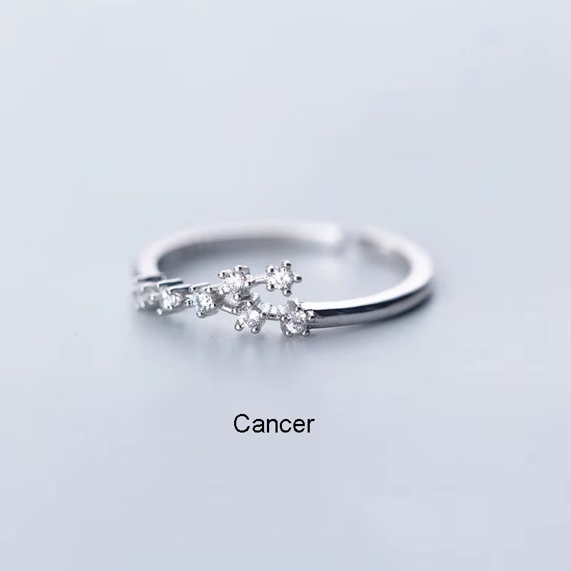 12 Constellations Zodiac Sign Finger Rings Fashion Women Cubic Zircon Adjustable Rings Jewelry for Best Birhday S-R769