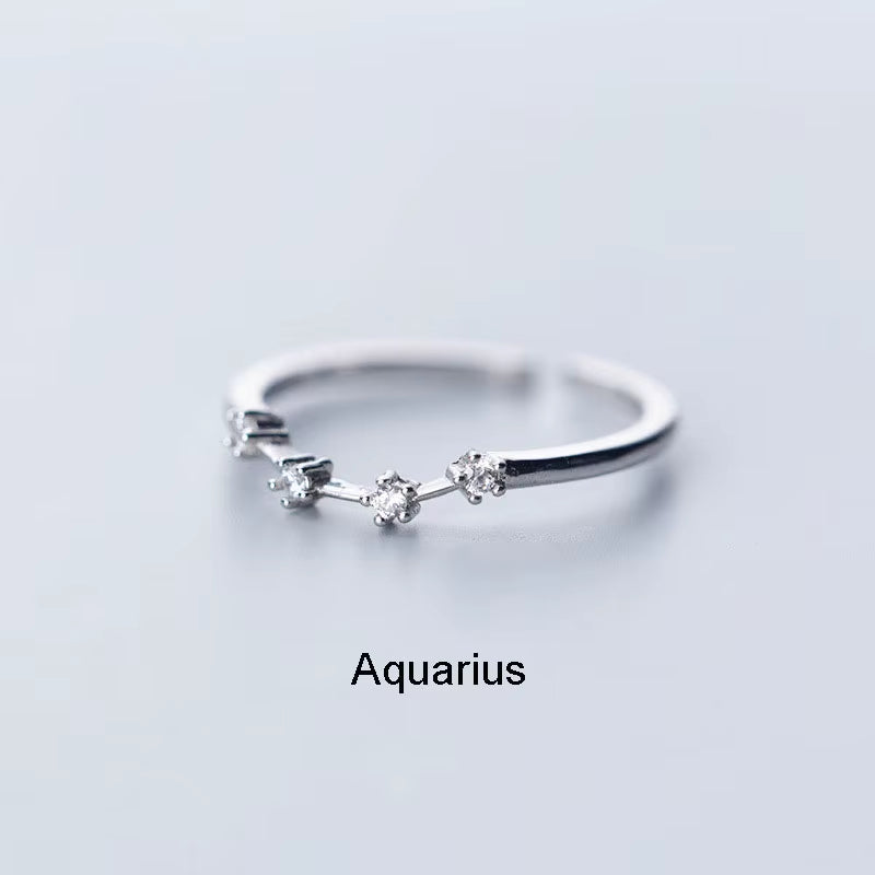 12 Constellations Zodiac Sign Finger Rings Fashion Women Cubic Zircon Adjustable Rings Jewelry for Best Birhday S-R769