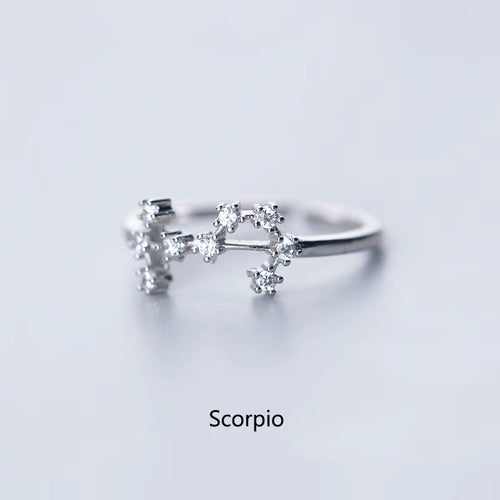 12 Constellations Zodiac Sign Finger Rings Fashion Women Cubic Zircon Adjustable Rings Jewelry for Best Birhday S-R769