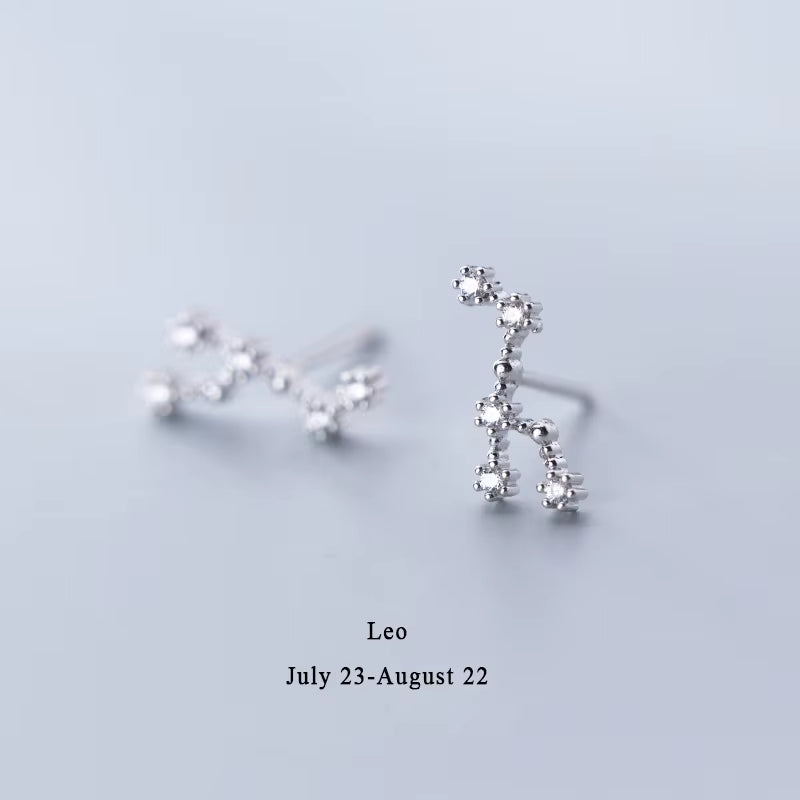 925 Sterling Silver AAA Cublic Zirconia Twelve Constellation Stud Earrings for Women Birthday Gifts