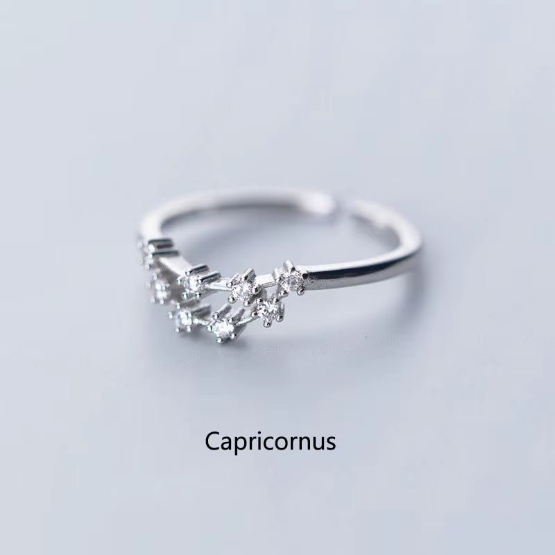 12 Constellations Zodiac Sign Finger Rings Fashion Women Cubic Zircon Adjustable Rings Jewelry for Best Birhday S-R769