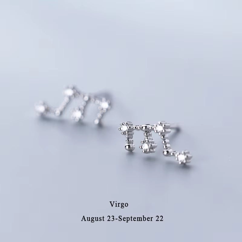 925 Sterling Silver AAA Cublic Zirconia Twelve Constellation Stud Earrings for Women Birthday Gifts