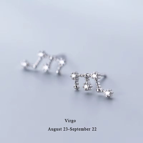 925 Sterling Silver AAA Cublic Zirconia Twelve Constellation Stud Earrings for Women Birthday Gifts