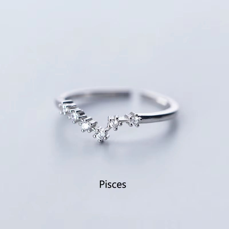 12 Constellations Zodiac Sign Finger Rings Fashion Women Cubic Zircon Adjustable Rings Jewelry for Best Birhday S-R769