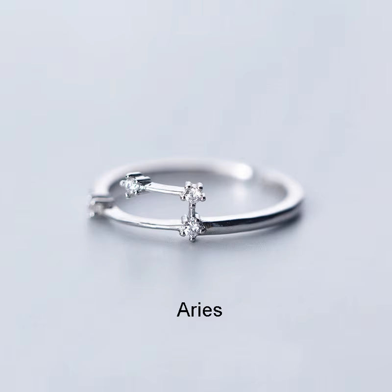 12 Constellations Zodiac Sign Finger Rings Fashion Women Cubic Zircon Adjustable Rings Jewelry for Best Birhday S-R769
