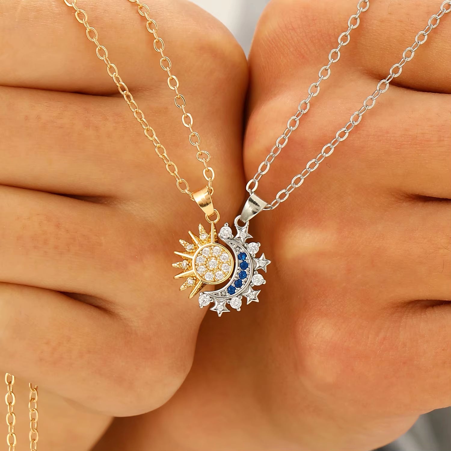 New Stainless Steel Magnetic Sun Moon Couple Necklace Fashion Chain for Men and Women Good Friend Gifts Trend Jewelry