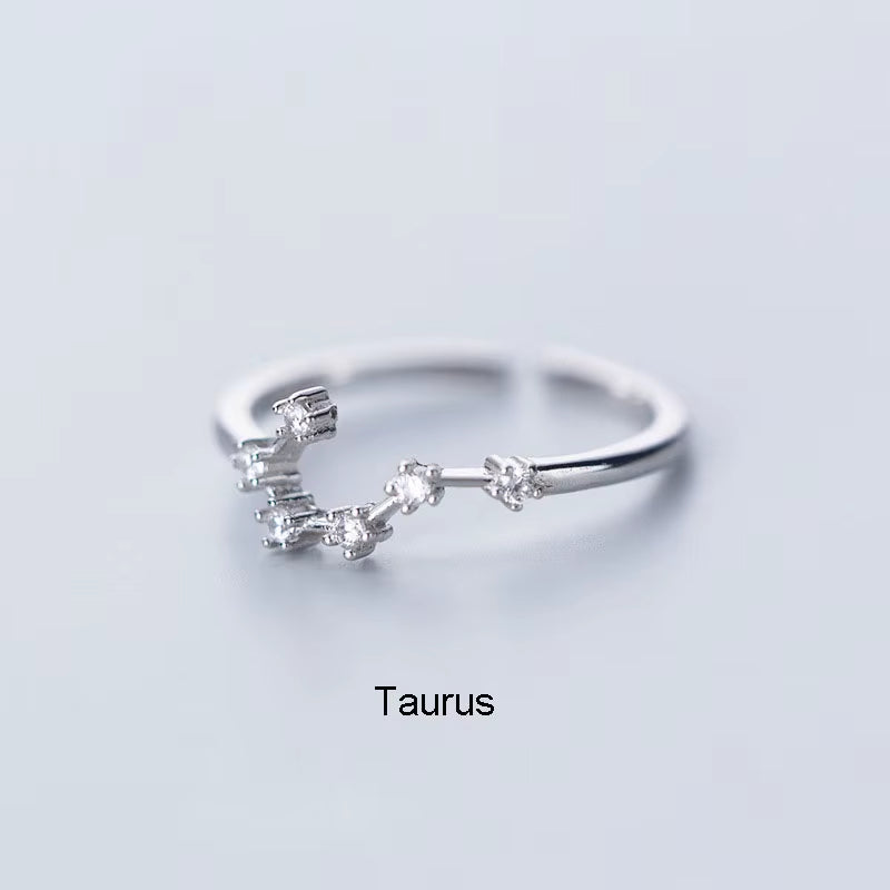 12 Constellations Zodiac Sign Finger Rings Fashion Women Cubic Zircon Adjustable Rings Jewelry for Best Birhday S-R769