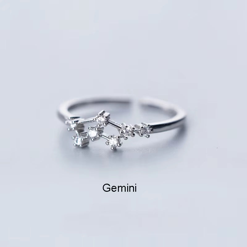 12 Constellations Zodiac Sign Finger Rings Fashion Women Cubic Zircon Adjustable Rings Jewelry for Best Birhday S-R769